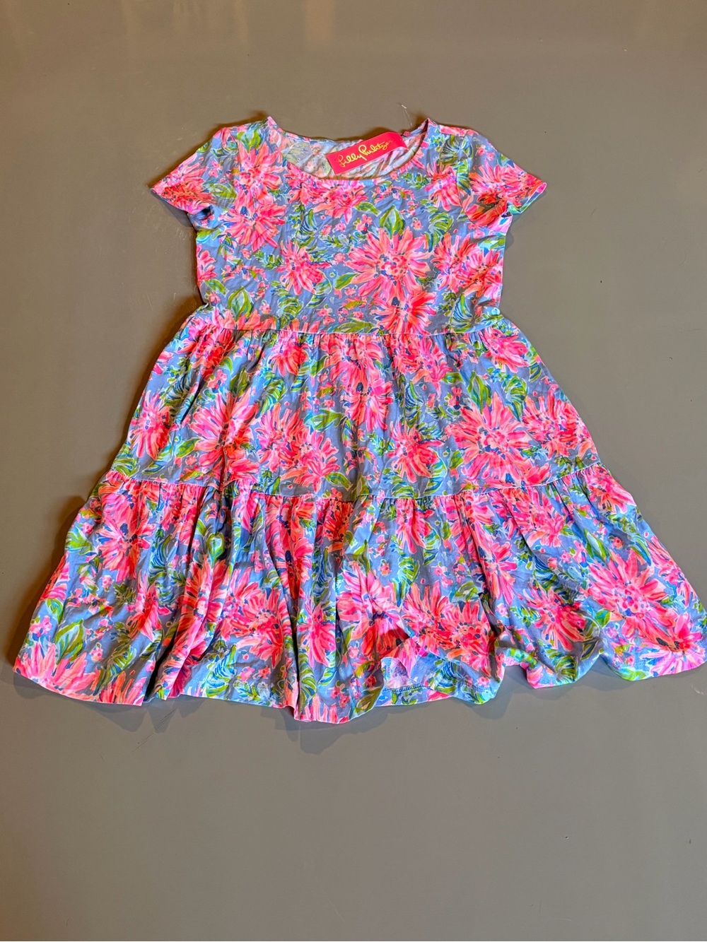 Lilly Pulitzer Pink & Blue Floral Tiered Short-Sleeve Dress